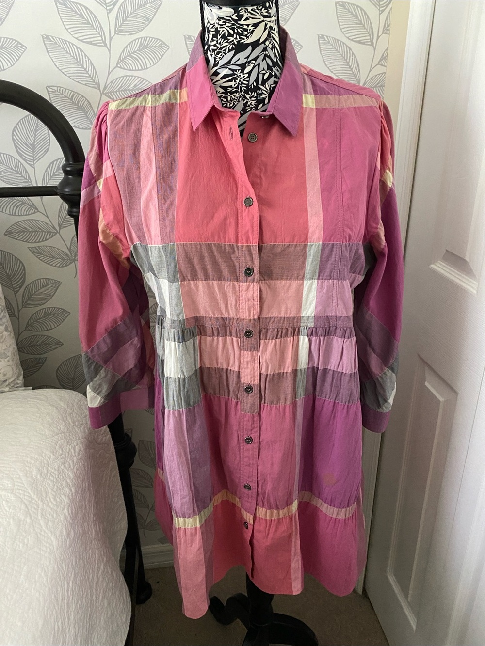 Burberry Brit Pink Nova Check Cotton Button Front Tunic Size XL